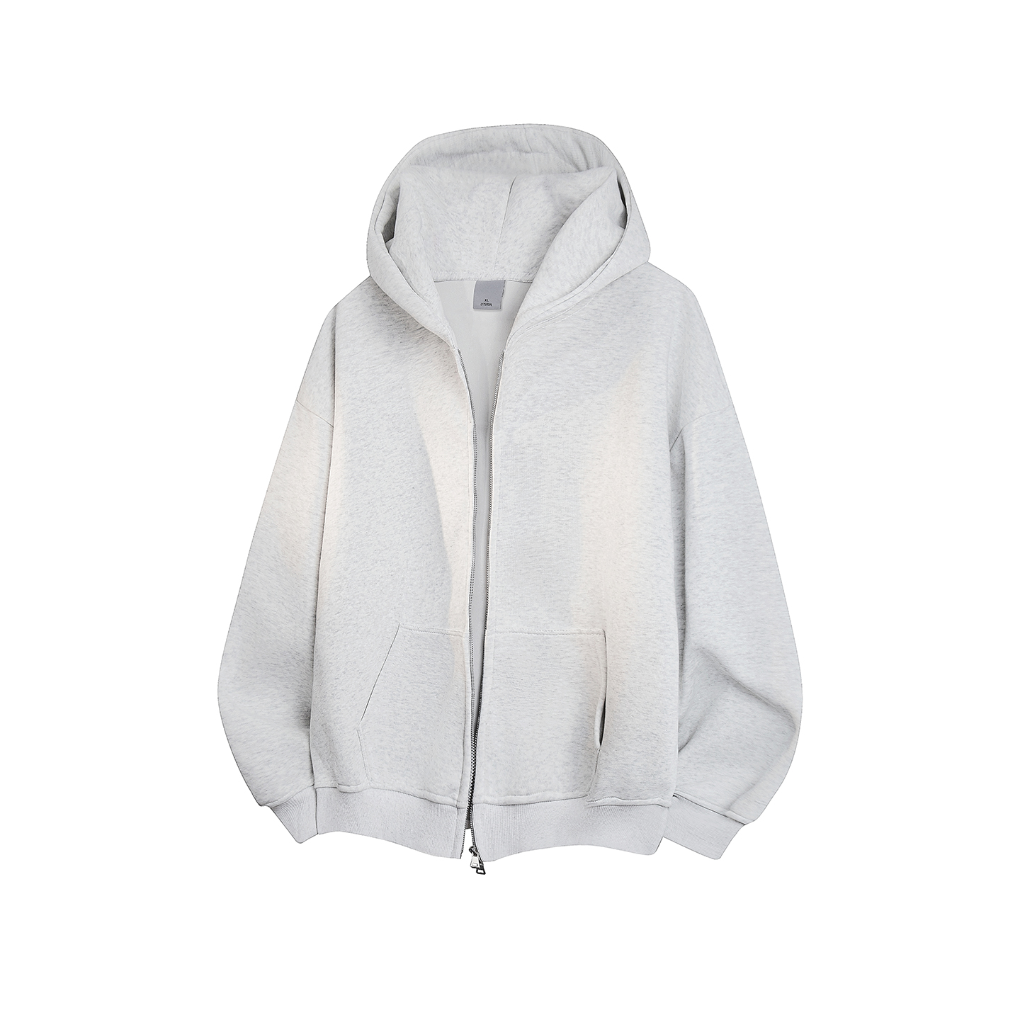 WAINOT400g重磅白花灰连帽开衫卫衣男女同款秋冬季加绒加厚外套