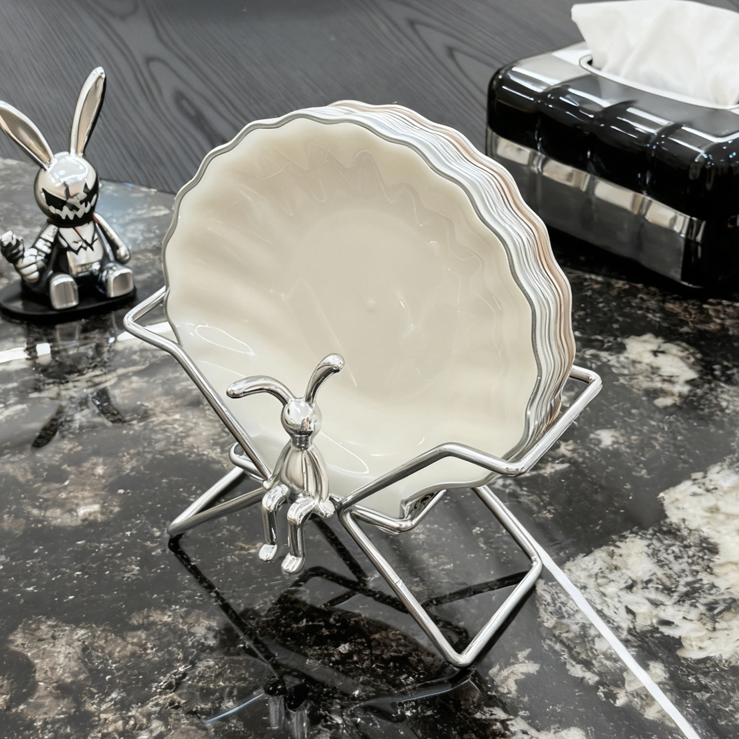 赠沥水架！轻奢小果盘桌面垃圾盘