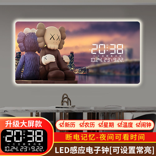 潮流公仔LED万年历装饰画电子钟