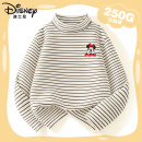 女孩半高领保暖打底衫 迪士尼童装 新品 t恤秋季 条纹百搭衣 儿童长袖