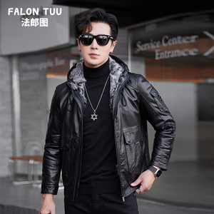 冬季海宁真皮皮衣男油蜡绵羊皮短款连帽湖羊毛内胆皮夹克加厚外套