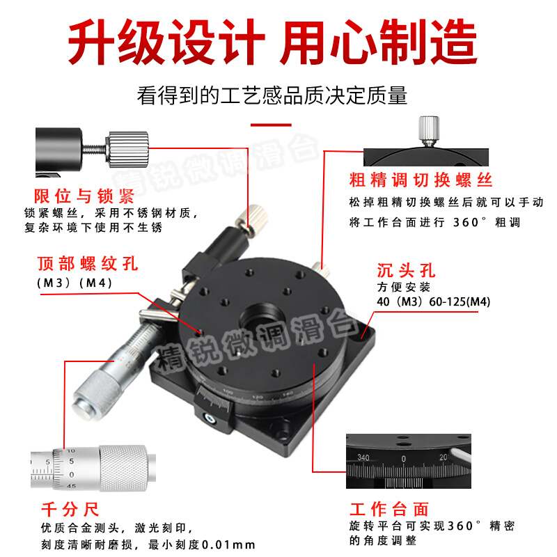 R轴旋转滑台RS /RPG/ELF01/CGZR位移微调平台手动角度分度盘360&d