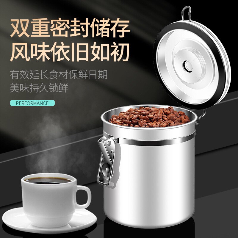 不锈钢303咖啡豆密封罐抗氧防潮保鲜罐可排气收纳储物罐商用德式