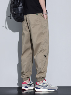 Kuvine夏季薄款冰丝休闲裤男款运动宽松束脚九分裤户外山系工装裤