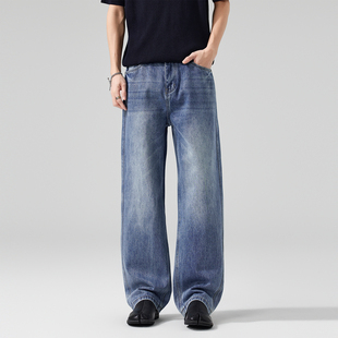 Kuvine春季美式复古水洗vibe牛仔裤男款高街宽松cleanfit直筒长裤