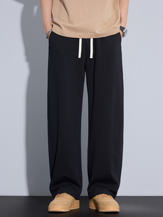 Kuvine秋季美式风宽松弯刀裤高街vibe直筒休闲裤男款针织运动卫裤