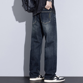 美式 怀旧复古牛仔裤 男款 Kuvine秋冬季 加绒加厚高街宽松直筒长裤 子