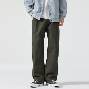 长裤 Kuvine格纹美式 拼接宽松直筒工装 男加绒秋冬款 复古军绿休闲裤