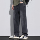 男加绒加厚宽松潮牌长裤 复古直筒水洗牛仔裤 黑色美式 Kuvine秋冬季