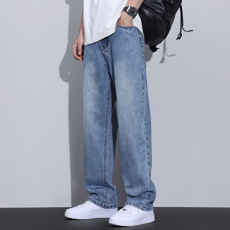 Kuvine春秋季美式水洗阔腿牛仔裤男款加绒春款复古宽松直筒休闲裤