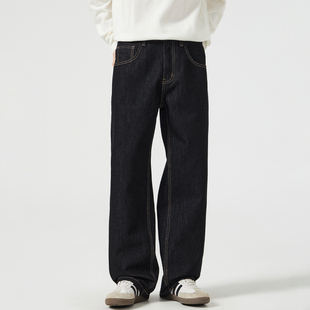 高街vibe阔腿裤 cleanfit美式 男款 Kuvine秋冬银闪黑宽松直筒牛仔裤