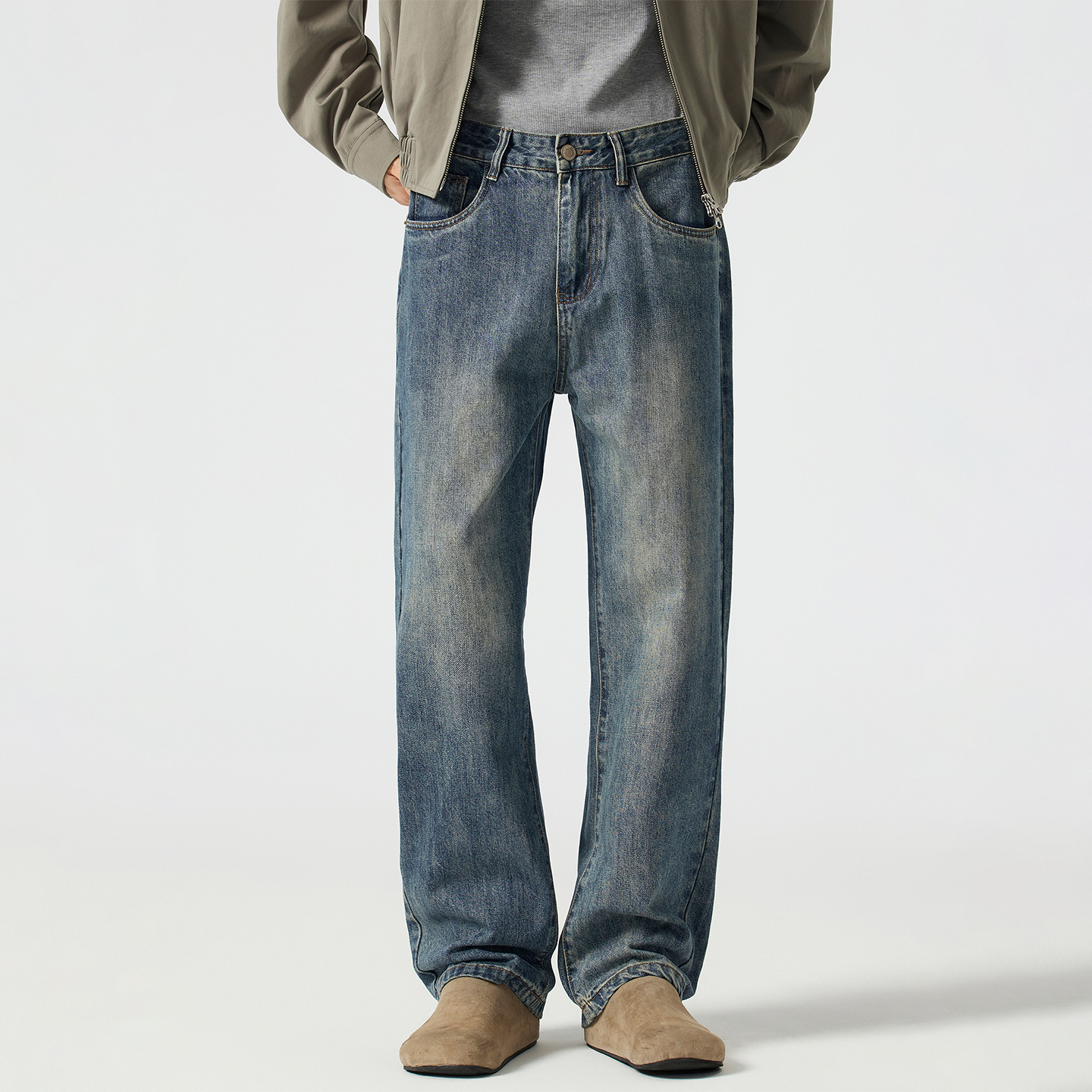 Kuvine美式高街复古水洗牛仔裤男