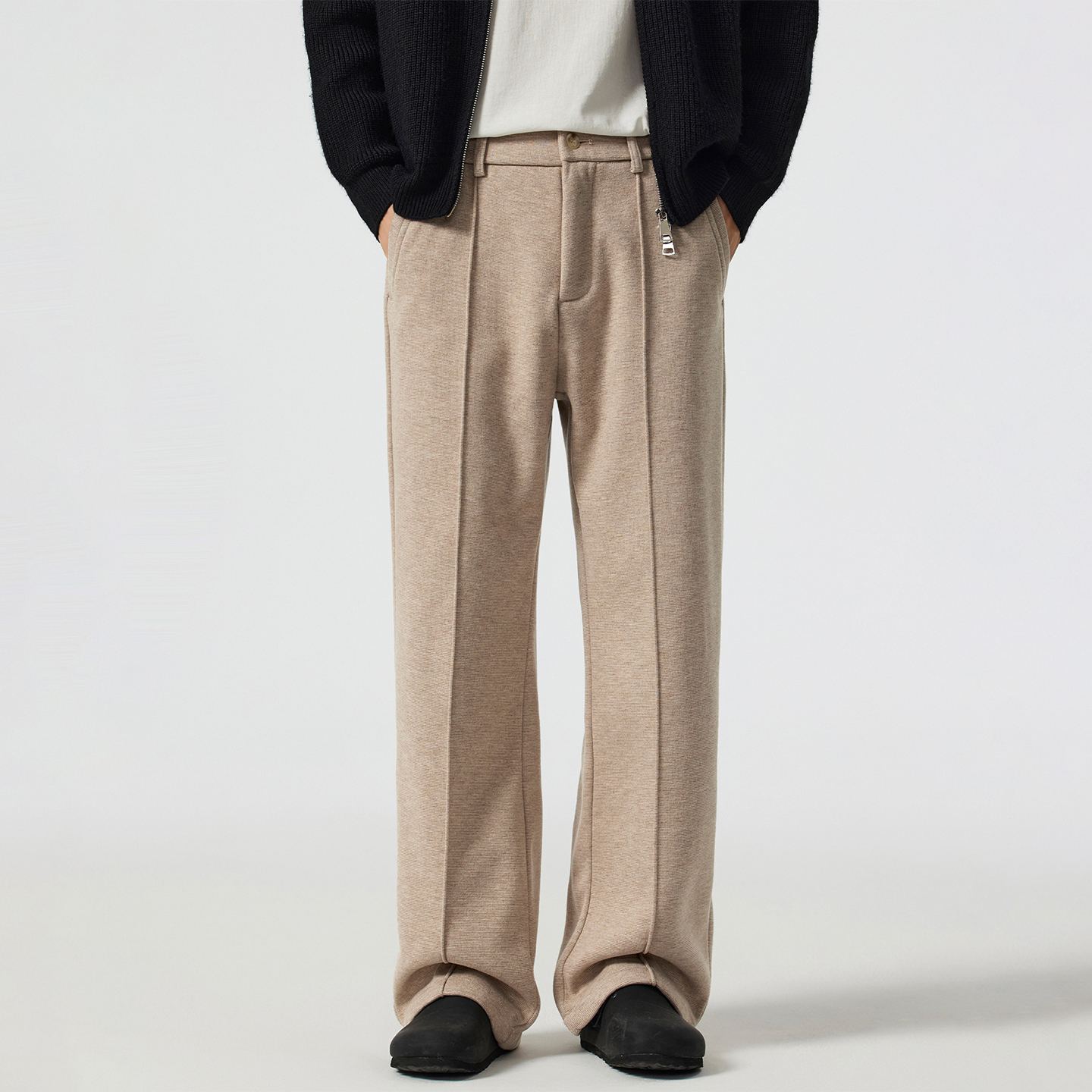 Kuvine冬季加绒老钱风羊毛西裤男