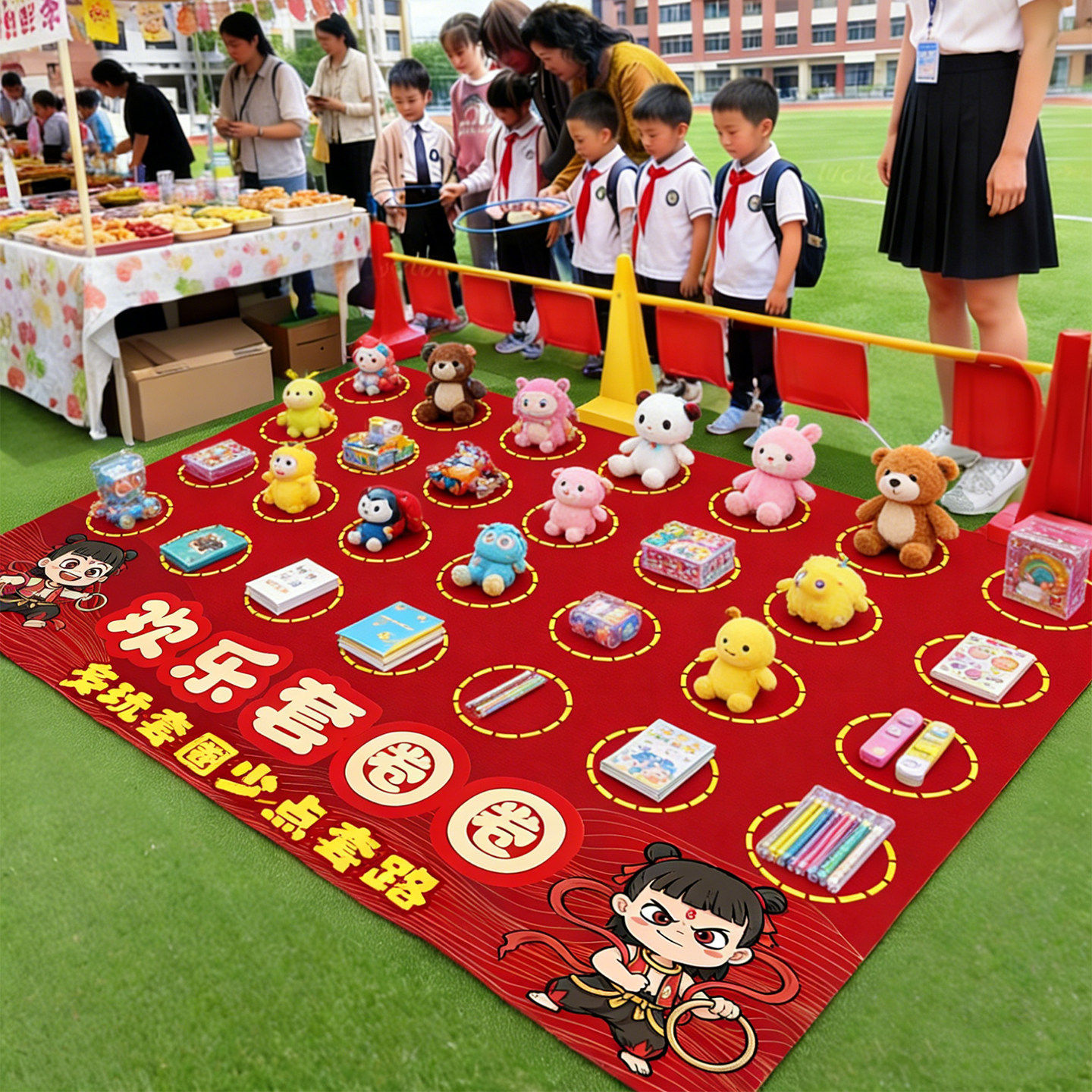 幼儿园小学生义卖摆摊儿童跳蚤市场摊位套圈圈游戏地垫布活动道具