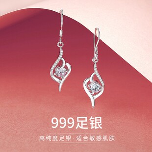 正品足银耳坠女999纯银耳饰妈妈款耳针高级感女士耳环送妈妈礼物