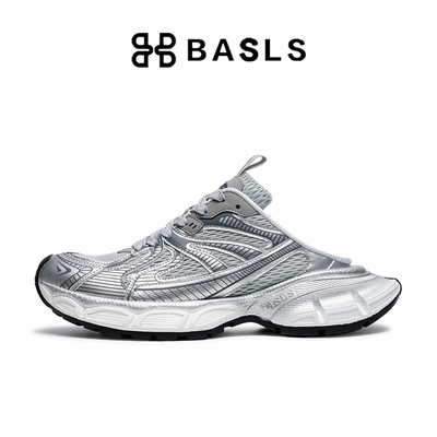 BASLS厚底银色老爹鞋男款一脚蹬