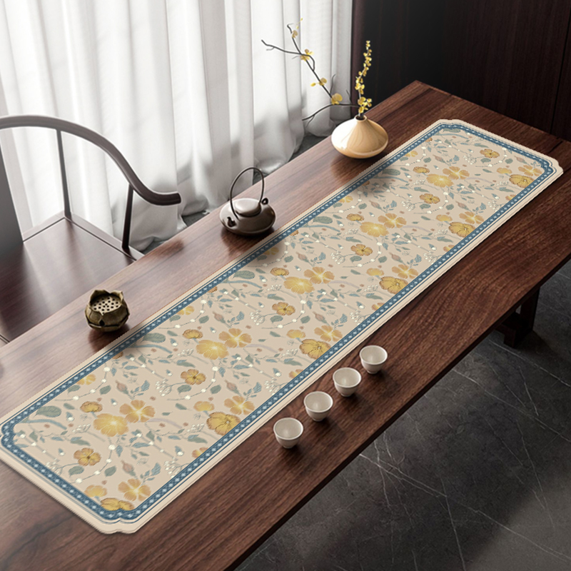 落花有意茶桌吸水凉垫禅意茶桌垫中式茶几垫吸水茶台桌旗布茶几桌