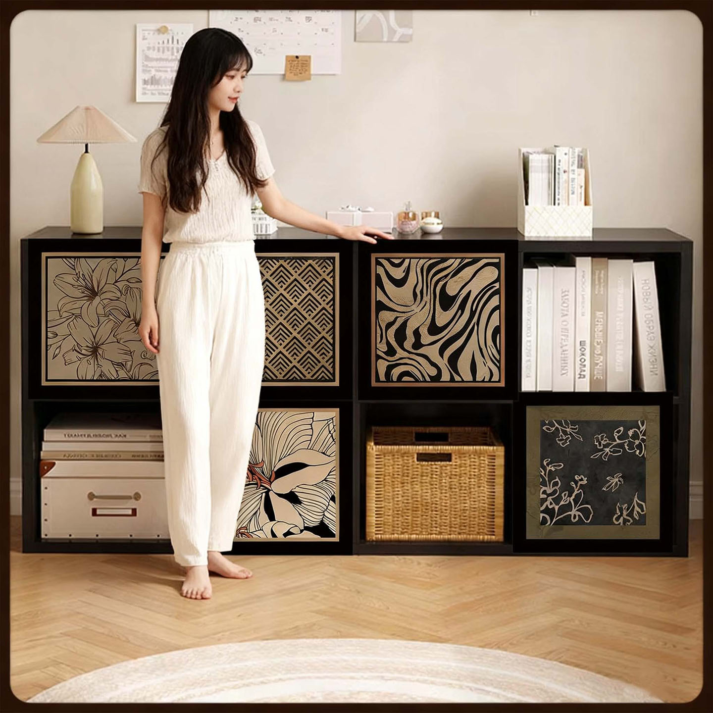 2025新款方块格子柜子帘