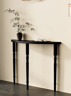 法式实木玄关桌简约半圆客厅入户走廊展示台靠墙窄架欧式黑色极简