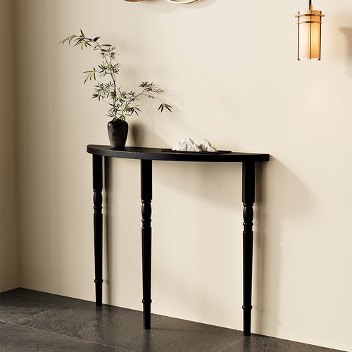 法式实木黑色极简半圆玄关台