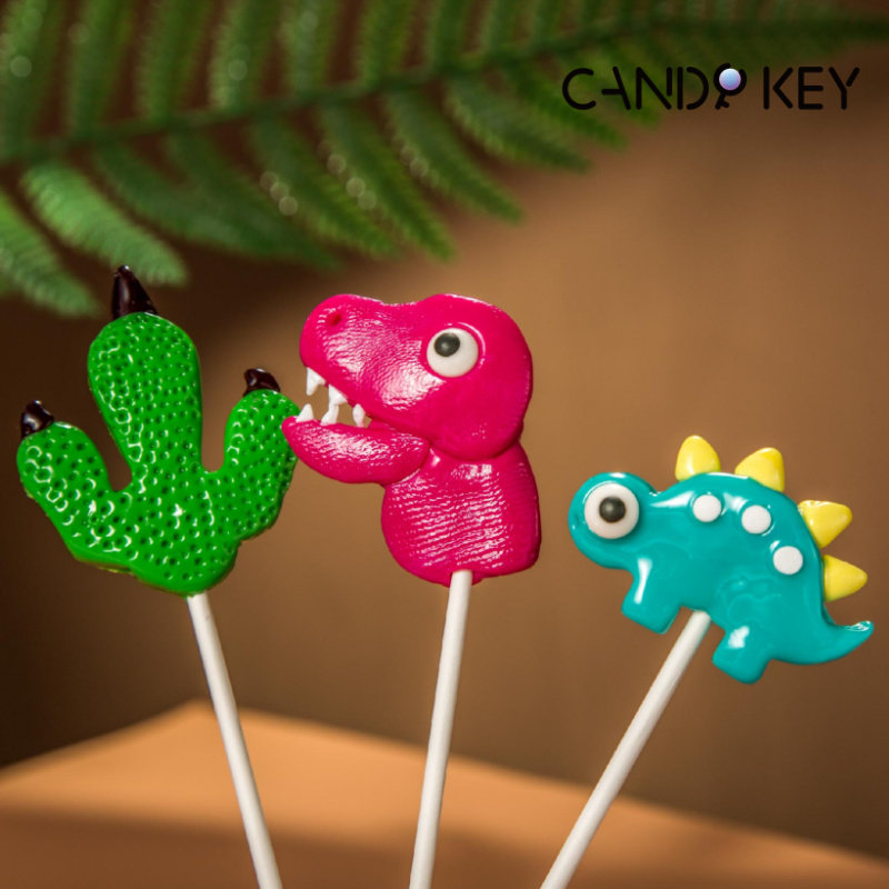 CANDY KEY手工恐龙系列卡通颜值零食糖醇棒棒糖儿童礼物不甜腻