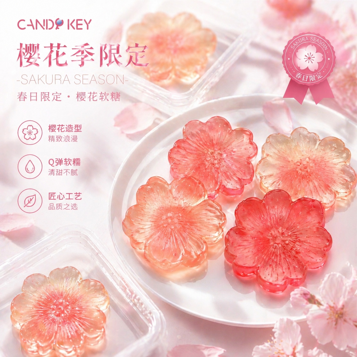 CANDY KEY 樱花软糖 春日限定精致樱花造型清甜果味捏捏软糖