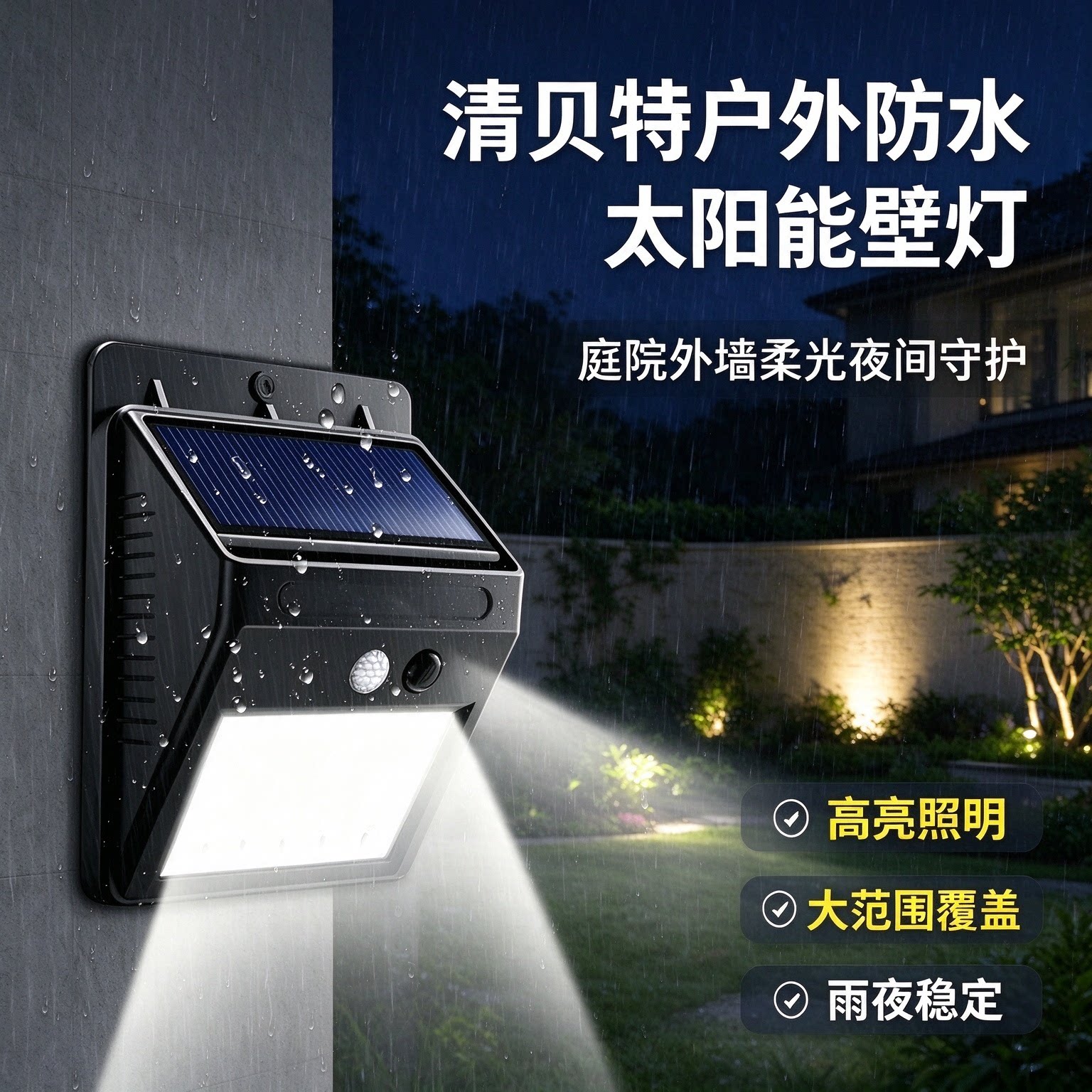 清贝特户外防水太阳能壁灯人体感应庭院家用高亮照明路灯