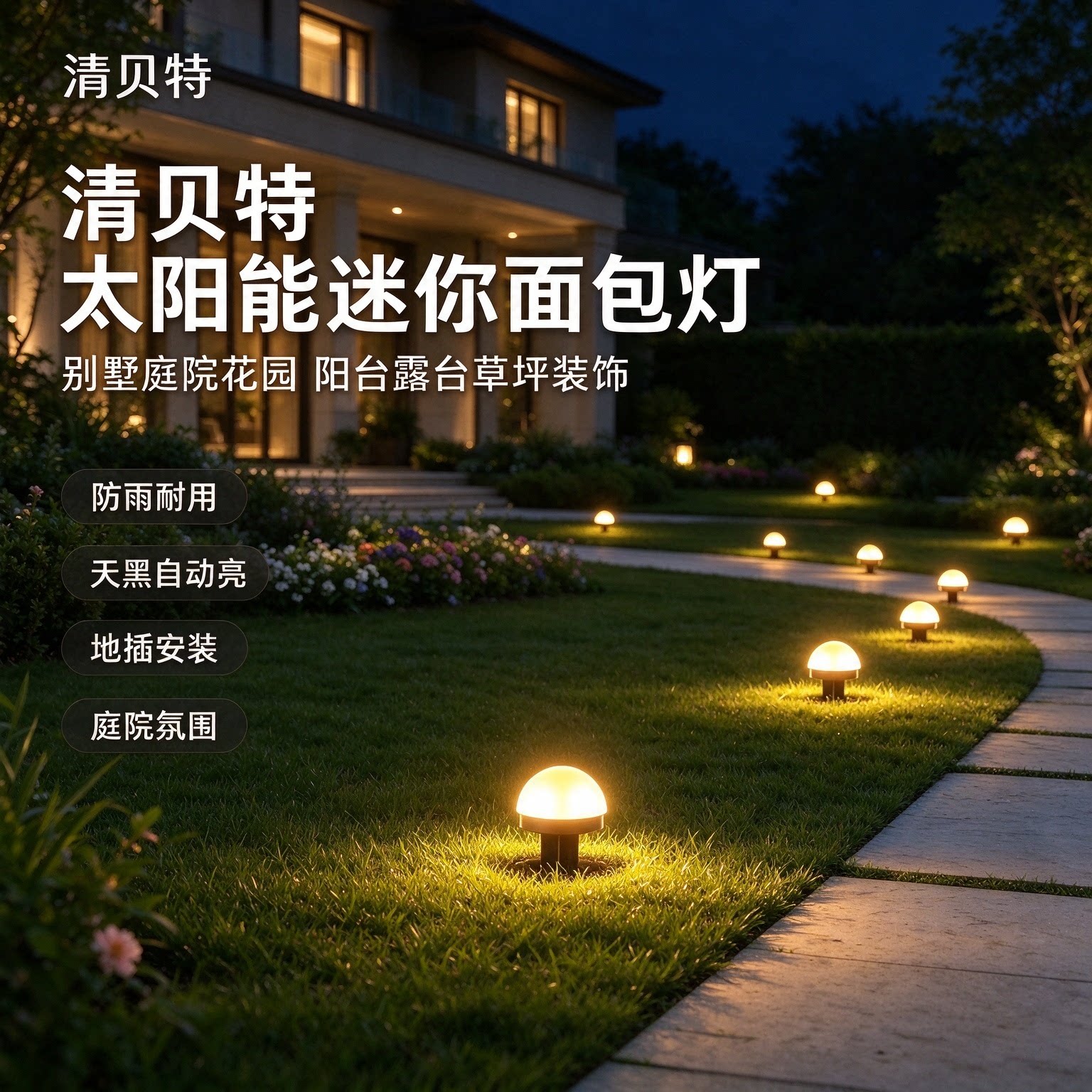清贝特太阳能迷你面包灯别墅庭院花园防雨阳台露天地埋草坪灯