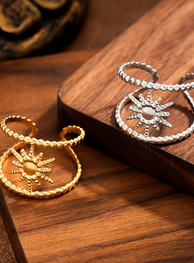 跨境高级感芒星钛钢戒指小众不规则线条爱心设计不掉色轻奢开口戒