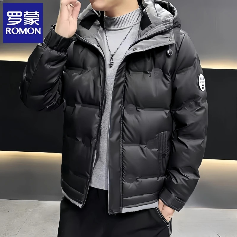 罗蒙男士羽绒服2025年冬季新款保暖防寒短款上衣潮流休闲连帽外套