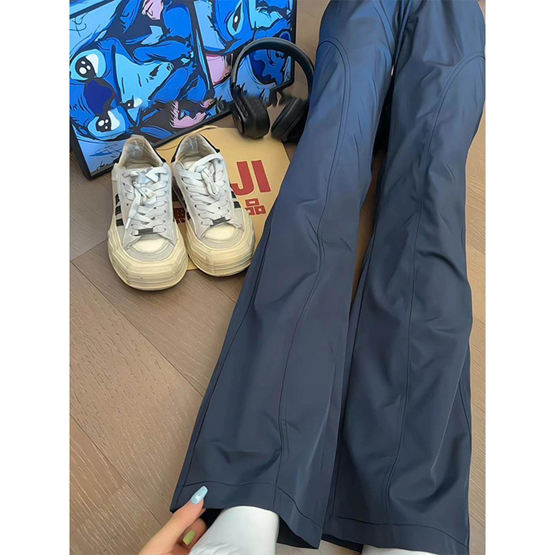 藏青色微喇工装裤女户外登山裤斜纹弯刀裤爬山徒步防水防风冲锋裤