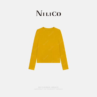 NILICO陈媚【柔感】天丝羊毛极简上衣女春后背立体线圆领长袖T恤