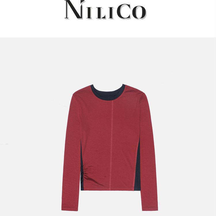 NILICO【迎如意】高端天丝羊毛经典撞色秋冬长袖女士百搭时尚上衣