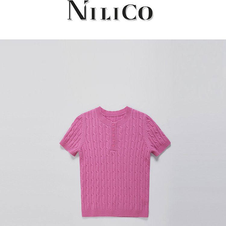 NILICO【柔格格】2025春夏新款100%羊毛针织衫小麻花气质短袖上衣