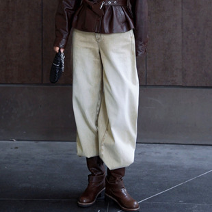 NILICO陈媚【潮牛时代】美式复古高级设计感高腰阔腿牛仔裤