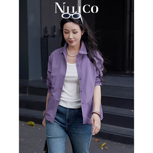 NILICO陈媚【青莲】精致优雅廓形紫色小翻领女外套