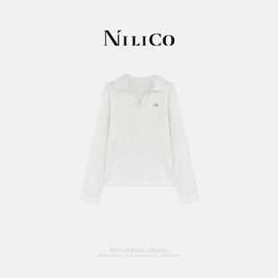 休闲宽松长袖 NILICO 小V翻领零压力通勤上衣女春季 经典 T恤 菁英