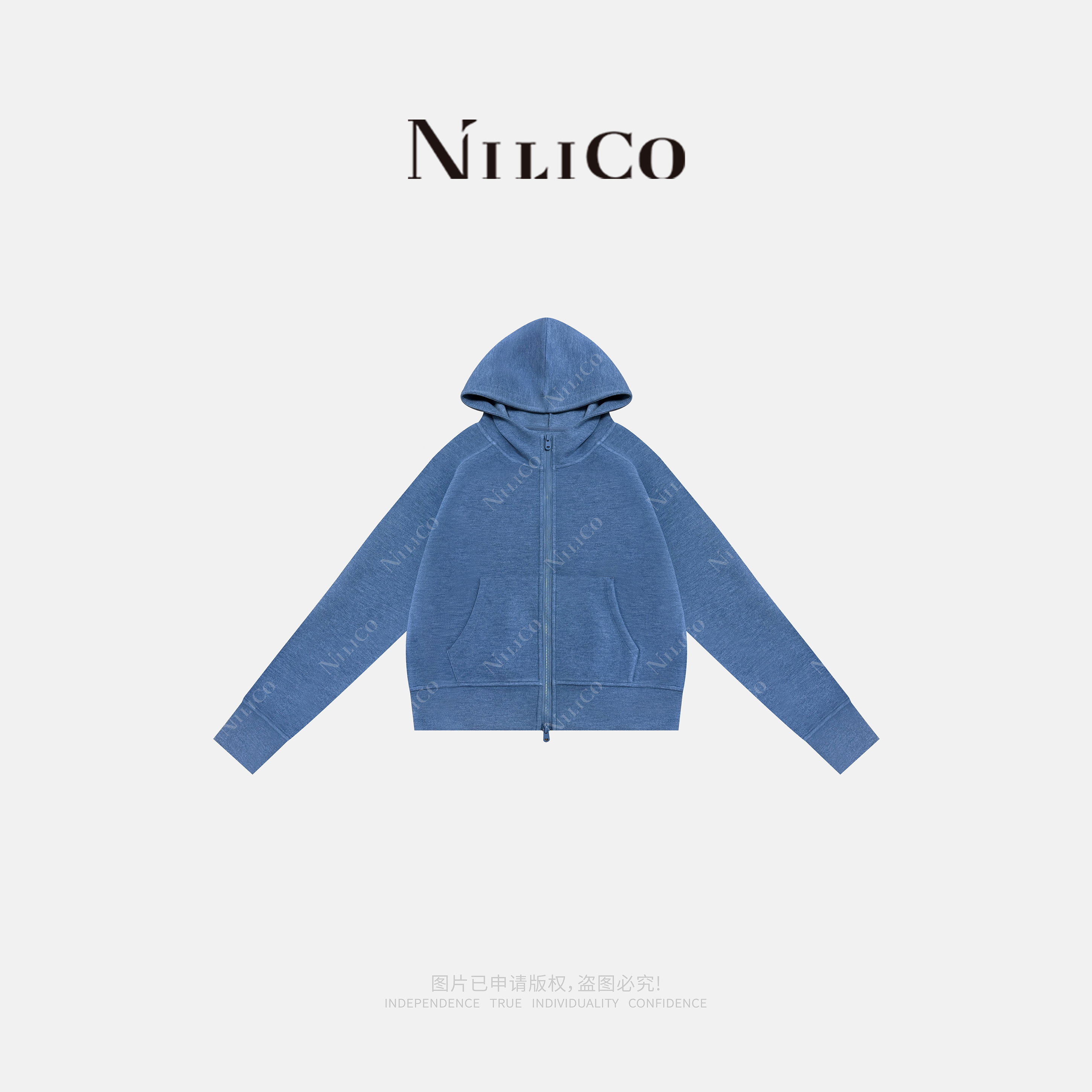 NILICO陈媚【满分松弛】绵羊毛修身显瘦极简连帽拉链外套