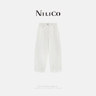 女夏白色直筒阔腿裤 百搭宽松休闲素雅风弯刀牛仔裤 柔白 NILICO