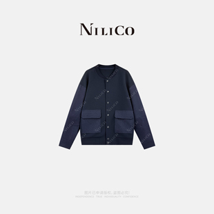 NILICO陈媚【哲思】针织拼牛仔长袖棒球领减龄女外套