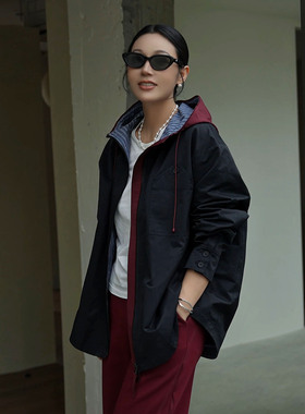 NILICO陈媚【不羁的风】山系户外廓形设计撞色连帽风衣外套