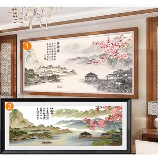 客厅古典水墨风景画 人工十字绣成品纯手工江南春忆江南水乡新中式