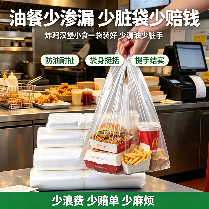 麻辣烫热汤防漏小白打包袋餐饮商用加厚背心手提塑料袋外卖打包袋图片