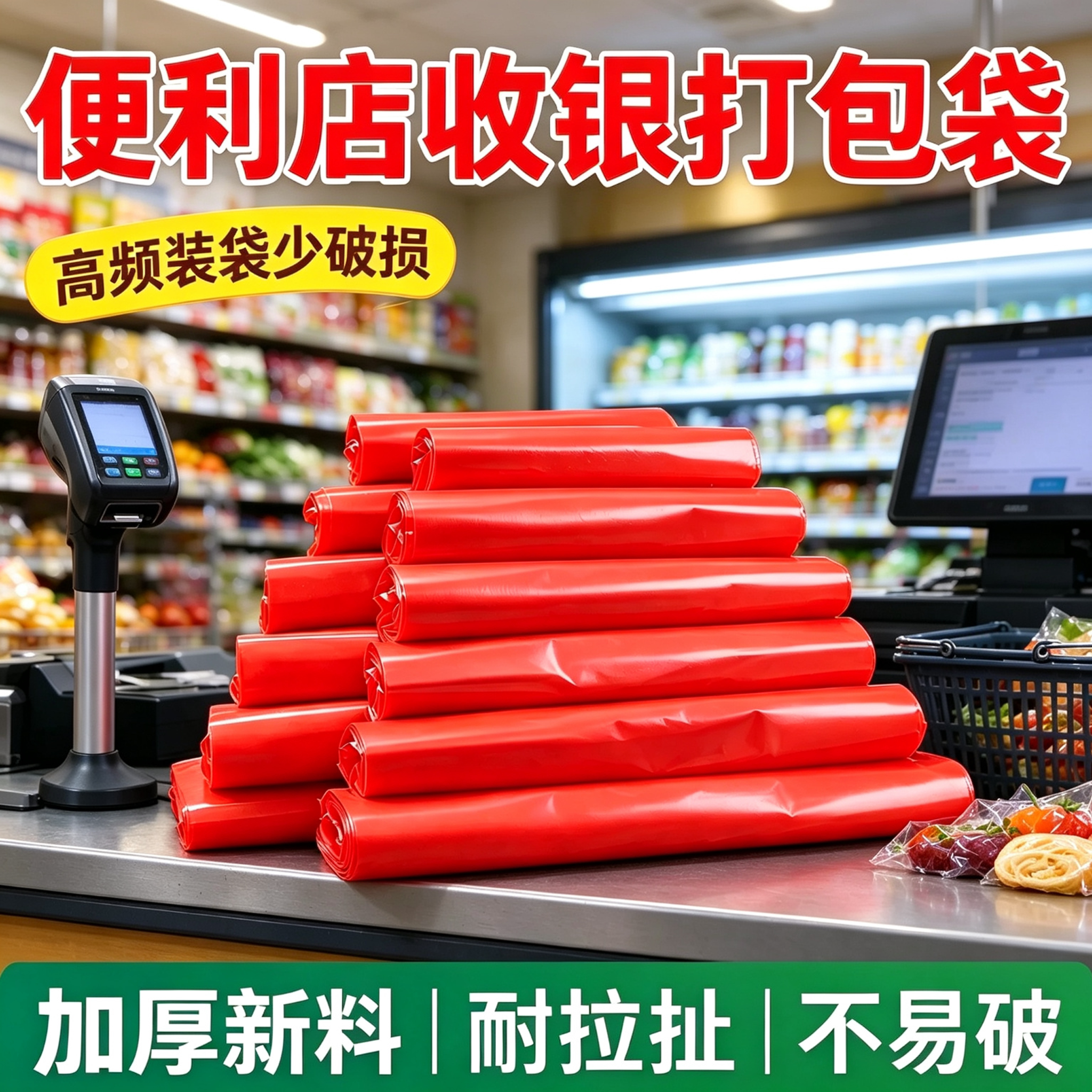 超市称重台门店囤货红色背心塑料袋熟食红手提袋烟酒店副食打包袋