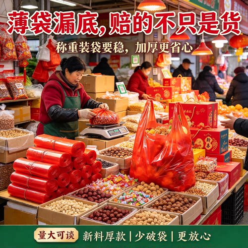 年货批发商户手提袋红背心袋集市散货糖果坚果装袋大容量商用袋子