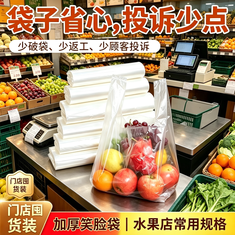果蔬店加厚小白袋手提塑料袋生鲜门店打包装菜不易漏PE材质手提袋