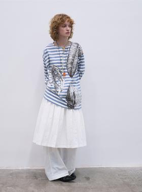 redref 手绘热植印花条纹亨利衫