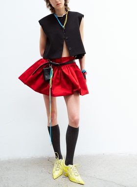 redref 南瓜花苞运动百褶含打底裤泡泡裙