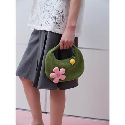 RedRef 进口小牛绒花朵撞色包手拎包