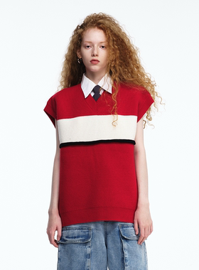 redref 杨紫同款羊毛拼色廓形背心